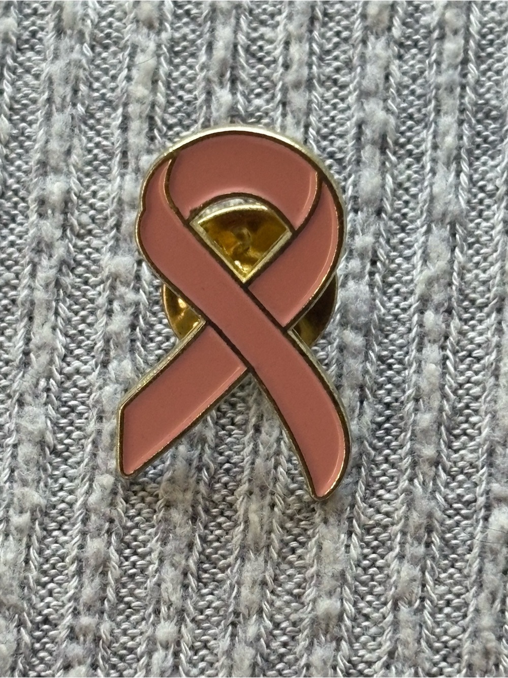 Vintage gold tone pink enamel breast cancer awareness lapel pin